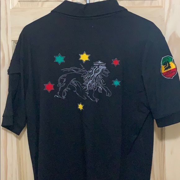 Dub Wise Rasta Cut and sew black polo shirt M - Picture 9 of 10